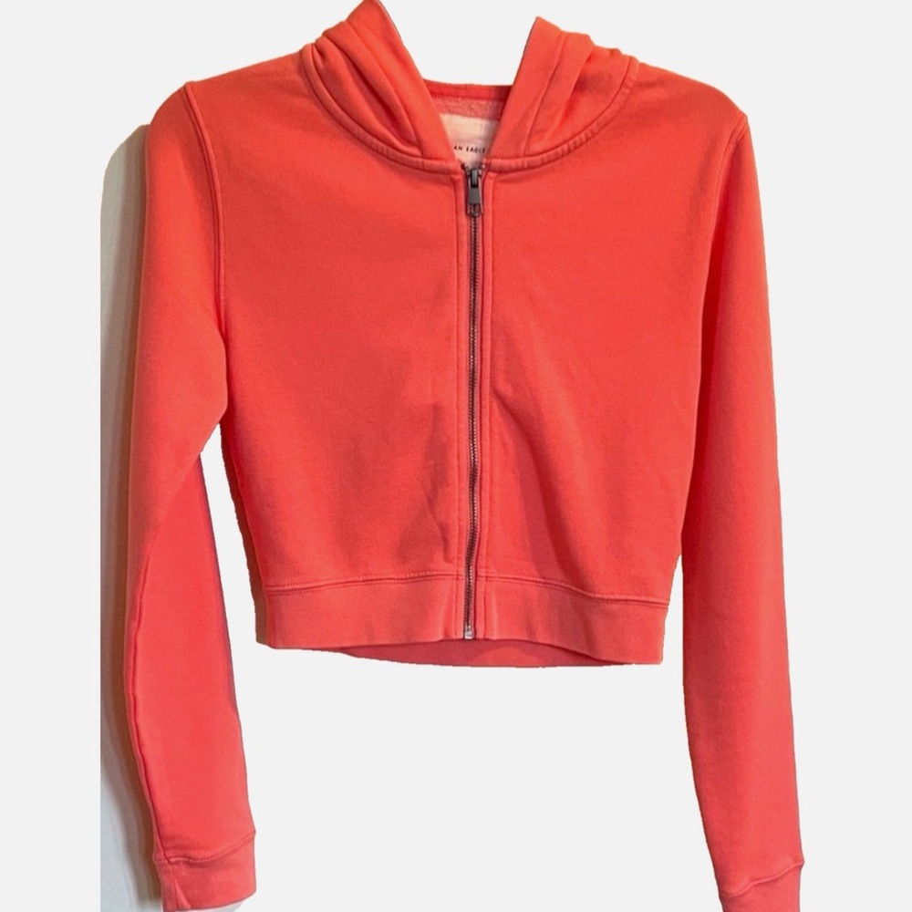 American Eagle Y2K Cropped Zip Hoodie S Coral Pink Fitted Sweatshirt